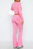 Pink Casual Print Basic O Neck Long Sleeve Two Pieces