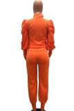 Rose Red Casual Solid Patchwork Buttons Zipper Half A Turtleneck Long Sleeve Two Pieces