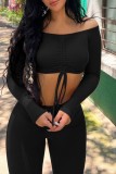 Brick Red Sexy Casual Solid Backless Off the Shoulder Long Sleeve Two Pieces
