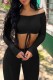 Black Sexy Casual Solid Backless Off the Shoulder Long Sleeve Two Pieces