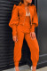 Tangerine Red Casual Solid Patchwork Buttons Zipper Half A Turtleneck Long Sleeve Two Pieces