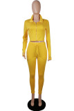 Yellow Sportswear Solid Patchwork Zipper Collar Long Sleeve Two Pieces
