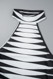 Black Casual Print Slit Half A Turtleneck Long Dress Dresses