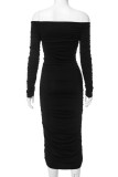 Black Sexy Casual Solid Backless Off the Shoulder Long Sleeve Dresses
