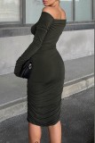 Black Sexy Casual Solid Backless Off the Shoulder Long Sleeve Dresses