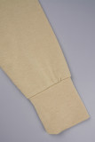 Khaki Casual Striped Print Basic O Neck Long Sleeve Two Pieces
