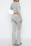 Grey Casual Print Basic O Neck Long Sleeve Two Pieces