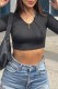 Black Casual Solid Basic O Neck Tops