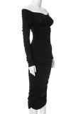 Black Sexy Casual Solid Backless Off the Shoulder Long Sleeve Dresses