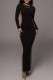 Black Casual Patchwork Contrast O Neck Long Sleeve Dresses