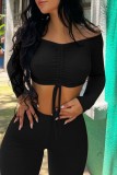 Brick Red Sexy Casual Solid Backless Off the Shoulder Long Sleeve Two Pieces