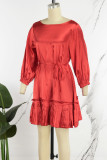 Red Elegant Solid Bandage Patchwork Pleated O Neck A Line Dresses