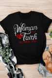 Red Casual Street Print Patchwork Letter O Neck T-Shirts