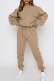 Pink Casual Solid Basic O Neck Long Sleeve Two Pieces