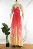 Pink Elegant Gradual Change Patchwork Spaghetti Strap Printed Dress Dresses