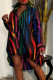 Colour Sexy Print Patchwork Buckle V Neck Printed Dress Plus Size Dresses