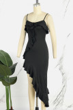 Black Sexy Solid Backless Spaghetti Strap Sleeveless Dress Dresses