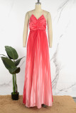 Pink Elegant Gradual Change Patchwork Spaghetti Strap Printed Dress Dresses