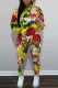 Yellow Casual Print Basic Hooded Collar Long Sleeve Two Pieces