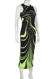 Blue Elegant Print Patchwork O Neck Printed Dress Dresses