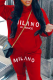 Red Casual Street Print Draw String fur Hooded Collar Tops