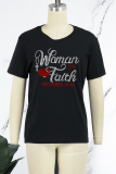 Red Casual Street Print Patchwork Letter O Neck T-Shirts