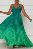 Pink Elegant Gradual Change Patchwork Spaghetti Strap Printed Dress Dresses