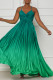 Green Elegant Gradual Change Patchwork Spaghetti Strap Printed Dress Dresses