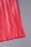 Pink Elegant Gradual Change Patchwork Spaghetti Strap Printed Dress Dresses