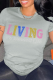 Light Gray Casual Daily Print Patchwork Letter O Neck T-Shirts