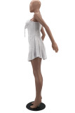 White Sexy Casual Solid Frenulum Backless Spaghetti Strap Sleeveless Skinny Denim Dresses