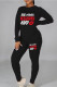Black Casual Print Patchwork O Neck Long Sleeve Two Pieces