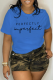 Royal Blue Casual Street Print Patchwork Letter O Neck T-Shirts