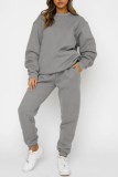 Pink Casual Solid Basic O Neck Long Sleeve Two Pieces