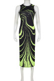 Blue Elegant Print Patchwork O Neck Printed Dress Dresses