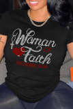 Red Casual Street Print Patchwork Letter O Neck T-Shirts