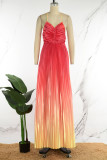 Pink Elegant Gradual Change Patchwork Spaghetti Strap Printed Dress Dresses