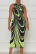 Green Elegant Print Patchwork O Neck Printed Dress Dresses