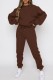 Coffee Casual Solid Basic O Neck Long Sleeve Two Pieces