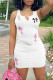 White Casual Print Hollowed Out V Neck Vest Dress Dresses