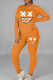 Orange Casual Print Patchwork O Neck Long Sleeve Two Pieces
