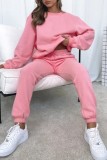 Pink Casual Solid Basic O Neck Long Sleeve Two Pieces