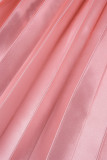Pink Elegant Gradual Change Patchwork Spaghetti Strap Printed Dress Dresses