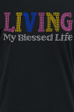Pink Casual Daily Print Patchwork Letter O Neck T-Shirts