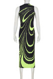 Blue Elegant Print Patchwork O Neck Printed Dress Dresses