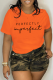 Orange Casual Street Print Patchwork Letter O Neck T-Shirts