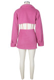 Pink Casual Solid Slit Turndown Collar Long Sleeve Two Pieces