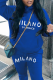 Royal Blue Casual Street Print Draw String fur Hooded Collar Tops