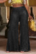 Black Casual Solid Sequins Patchwork Boot Cut Mid Waist Speaker Else Bottoms