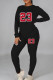 Black Casual Print Patchwork O Neck Long Sleeve Two Pieces